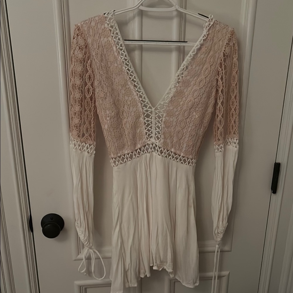 Hello Molly Pink Tan Asymmetrical Tie Front Blouse